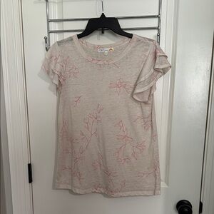 C&C California Cream and Pink Floral Blouse